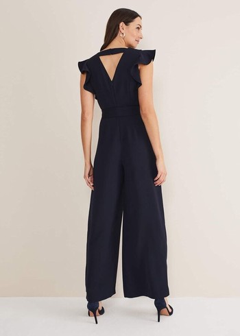 Phase Eight Kallie V Neck Frill Jumpsuit Navy Australia | BQ8470259